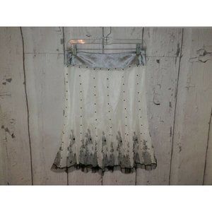 Twenty One Tulle Sheer Sexy Grunge Overlay Boho Small Beads 100% Silk Skirt 2684